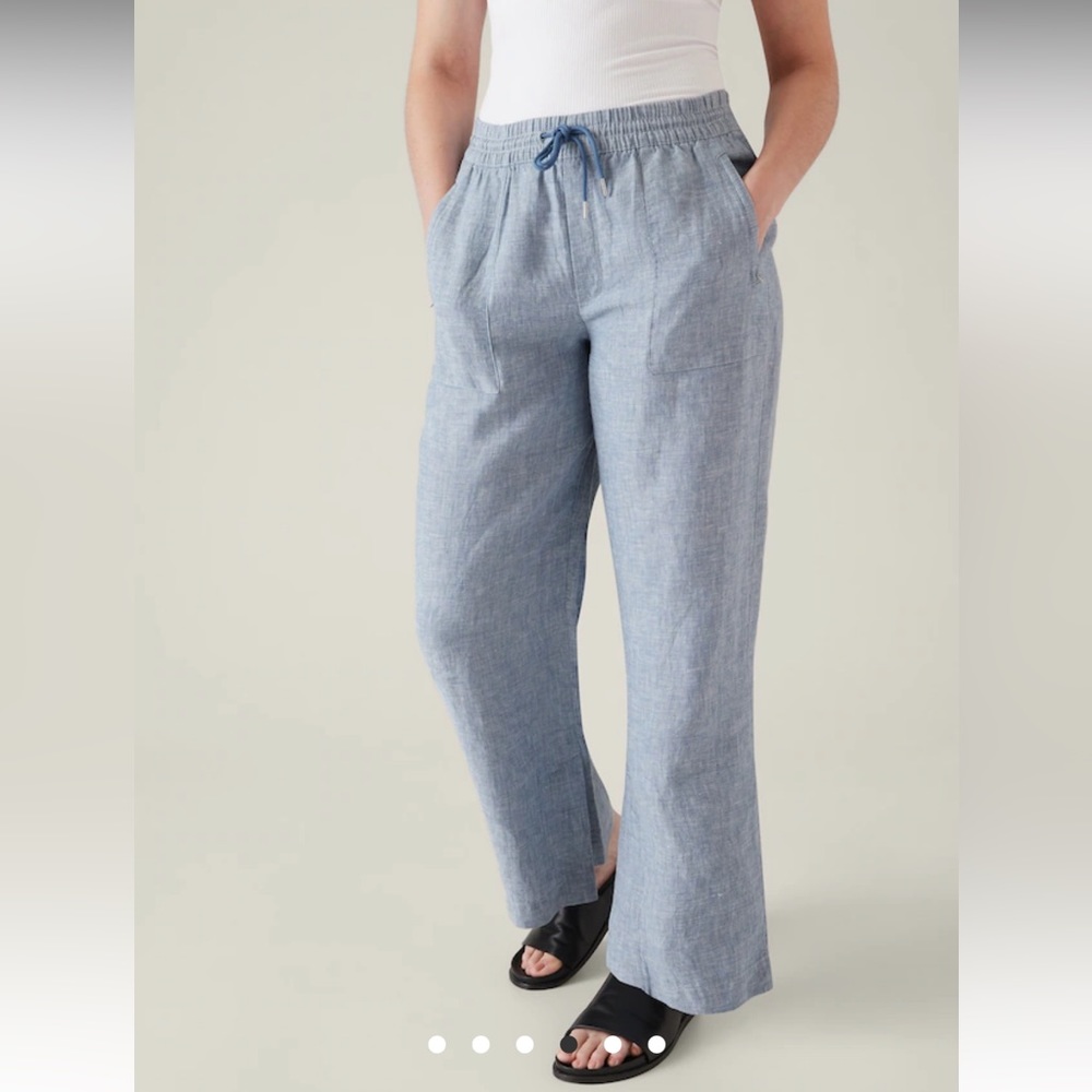 NWT Athleta Cabo Linen Wide Leg Pant "Chambray Blue" Size 6 TALL